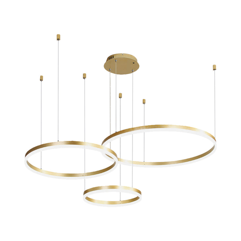 Modern 3/4-Tiered Chandelier Metallic Living Room Circle LED Pendant Lighting in Gold/Coffee, Warm/White Light Clearhalo 'Ceiling Lights' 'Chandeliers' 'Modern Chandeliers' 'Modern' Lighting' 1969405