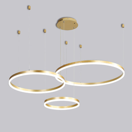Modern 3/4-Tiered Chandelier Metallic Living Room Circle LED Pendant Lighting in Gold/Coffee, Warm/White Light Clearhalo 'Ceiling Lights' 'Chandeliers' 'Modern Chandeliers' 'Modern' Lighting' 1969406