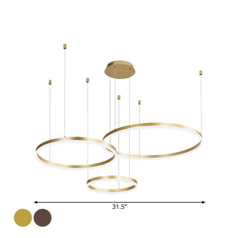 Modern 3/4-Tiered Chandelier Metallic Living Room Circle LED Pendant Lighting in Gold/Coffee, Warm/White Light Clearhalo 'Ceiling Lights' 'Chandeliers' 'Modern Chandeliers' 'Modern' Lighting' 1969407