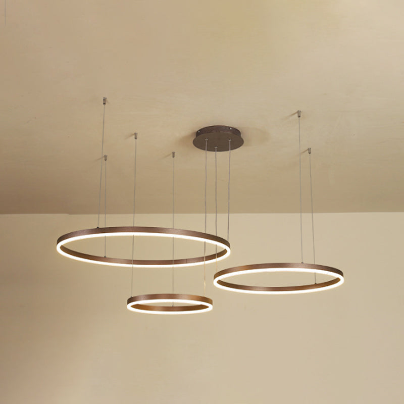 Modern 3/4-Tiered Chandelier Metallic Living Room Circle LED Pendant Lighting in Gold/Coffee, Warm/White Light Clearhalo 'Ceiling Lights' 'Chandeliers' 'Modern Chandeliers' 'Modern' Lighting' 1969410