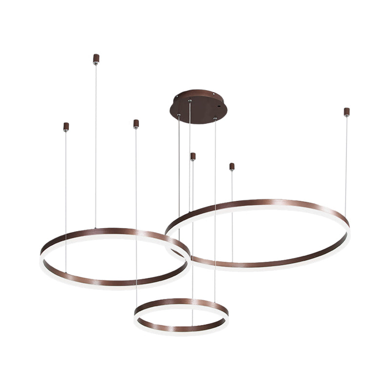 Modern 3/4-Tiered Chandelier Metallic Living Room Circle LED Pendant Lighting in Gold/Coffee, Warm/White Light Clearhalo 'Ceiling Lights' 'Chandeliers' 'Modern Chandeliers' 'Modern' Lighting' 1969411