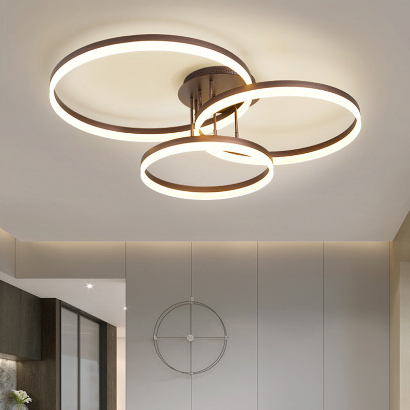 Coffee Hoop Shaped Ceiling Light Minimalist 3-Light Acrylic LED Semi ...