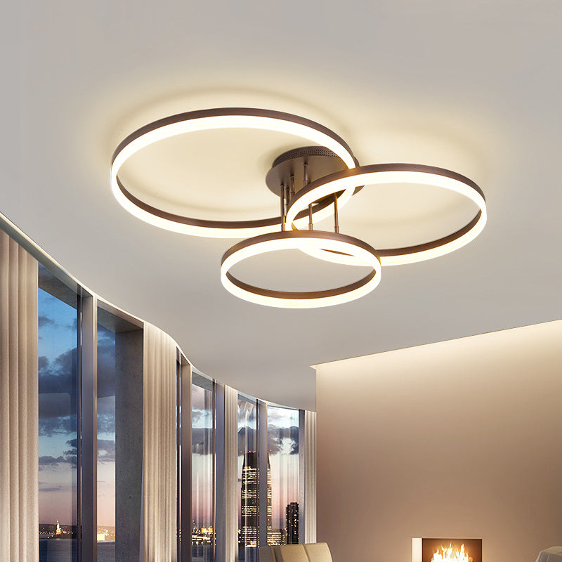 Coffee Hoop Shaped Ceiling Light Minimalist 3-Light Acrylic LED Semi ...