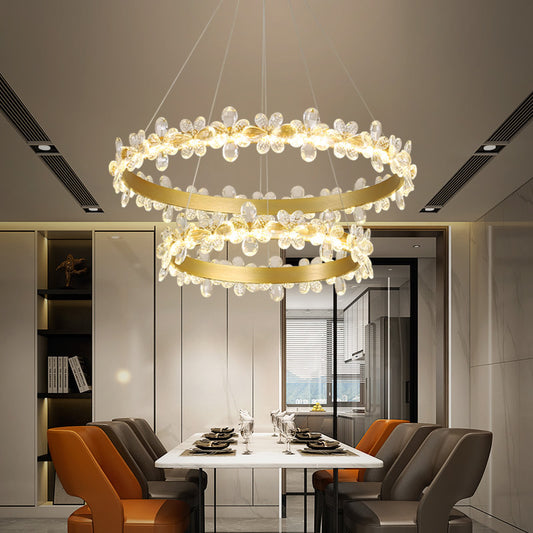 Postmodern Wreath Shaped Ceiling Pendant Crystal Dining Room Small/Large LED Chandelier in Gold, Warm/White Light Clearhalo 'Ceiling Lights' 'Chandeliers' 'Modern Chandeliers' 'Modern' Lighting' 1969454