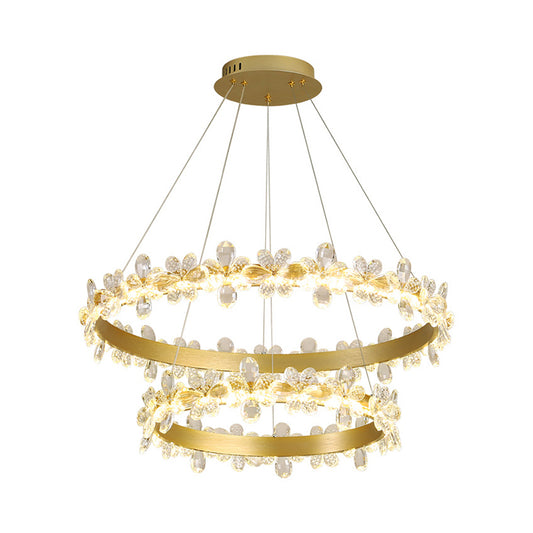 Postmodern Wreath Shaped Ceiling Pendant Crystal Dining Room Small/Large LED Chandelier in Gold, Warm/White Light Clearhalo 'Ceiling Lights' 'Chandeliers' 'Modern Chandeliers' 'Modern' Lighting' 1969455