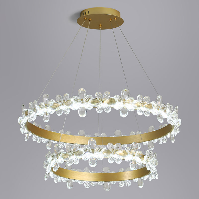 Postmodern Wreath Shaped Ceiling Pendant Crystal Dining Room Small/Large LED Chandelier in Gold, Warm/White Light Clearhalo 'Ceiling Lights' 'Chandeliers' 'Modern Chandeliers' 'Modern' Lighting' 1969456