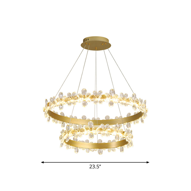 Postmodern Wreath Shaped Ceiling Pendant Crystal Dining Room Small/Large LED Chandelier in Gold, Warm/White Light Clearhalo 'Ceiling Lights' 'Chandeliers' 'Modern Chandeliers' 'Modern' Lighting' 1969457