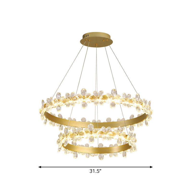 Postmodern Wreath Shaped Ceiling Pendant Crystal Dining Room Small/Large LED Chandelier in Gold, Warm/White Light Clearhalo 'Ceiling Lights' 'Chandeliers' 'Modern Chandeliers' 'Modern' Lighting' 1969458