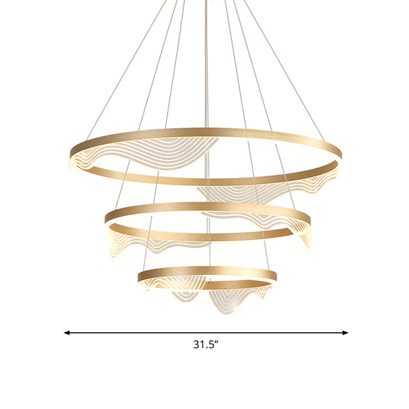 Post-Modern LED Hanging Pendant Gold 2/3 Tiered Wavy-Edge Round Chandelier with Acrylic Shade Clearhalo 'Ceiling Lights' 'Chandeliers' 'Modern Chandeliers' 'Modern' Lighting' 1969468