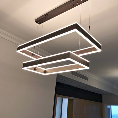 Aluminum 2/3-Tiered Rectangular Pendant Light Modernism Brown LED Chandelier in Warm/White Light Brown 2 Tiers Clearhalo 'Ceiling Lights' 'Chandeliers' 'Modern Chandeliers' 'Modern' Lighting' 1969474