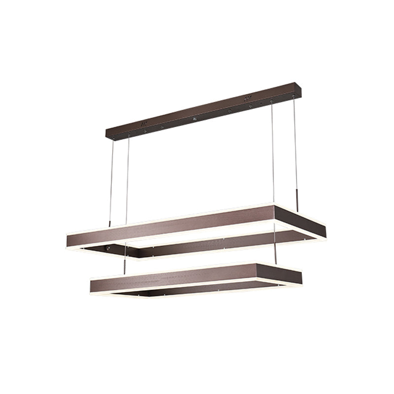 Aluminum 2/3-Tiered Rectangular Pendant Light Modernism Brown LED Chandelier in Warm/White Light Clearhalo 'Ceiling Lights' 'Chandeliers' 'Modern Chandeliers' 'Modern' Lighting' 1969477