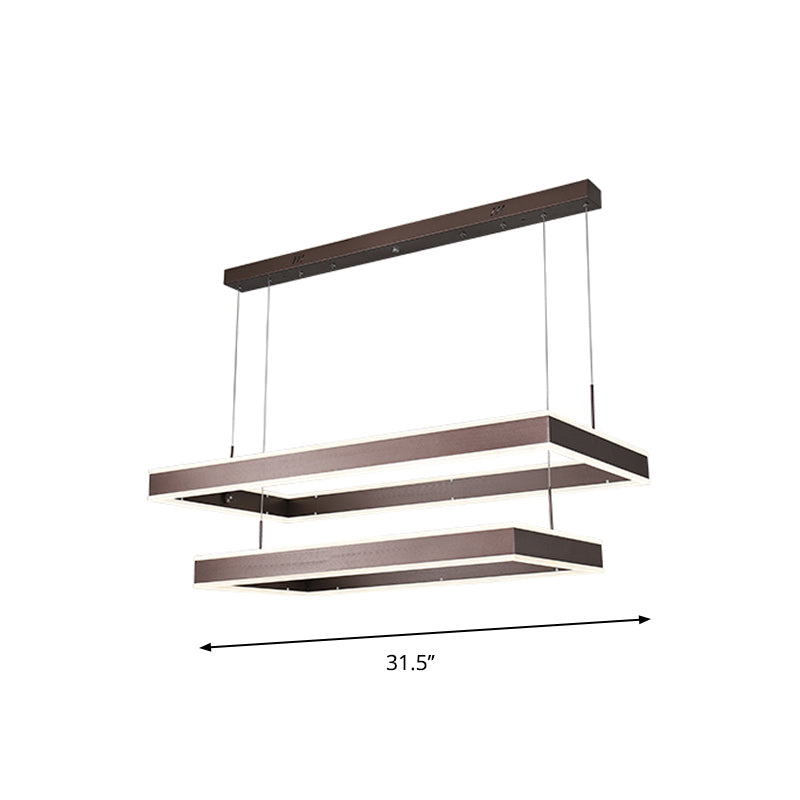 Aluminum 2/3-Tiered Rectangular Pendant Light Modernism Brown LED Chandelier in Warm/White Light Clearhalo 'Ceiling Lights' 'Chandeliers' 'Modern Chandeliers' 'Modern' Lighting' 1969478