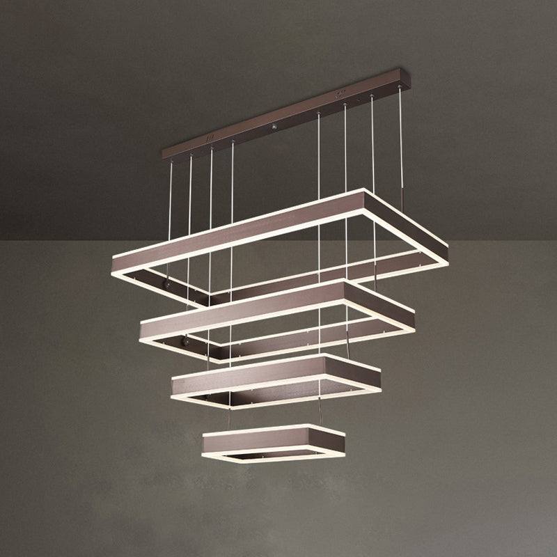 Simplicity LED Hanging Ceiling Light Coffee 2/3/4 Tiered Rectangle Chandelier with Acrylic Shade Clearhalo 'Ceiling Lights' 'Chandeliers' 'Modern Chandeliers' 'Modern' Lighting' 1969486