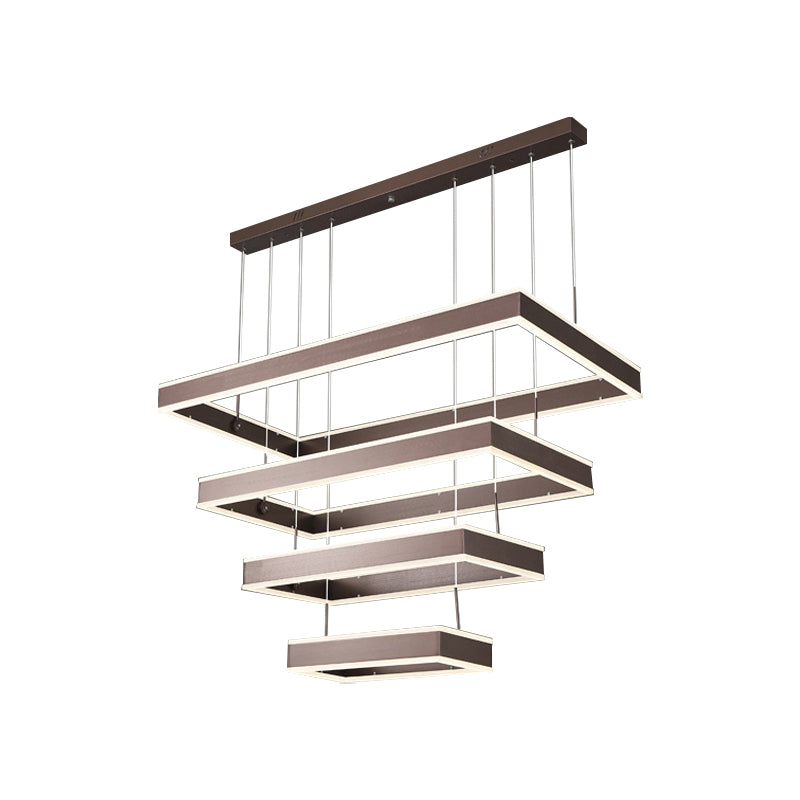 Simplicity LED Hanging Ceiling Light Coffee 2/3/4 Tiered Rectangle Chandelier with Acrylic Shade Clearhalo 'Ceiling Lights' 'Chandeliers' 'Modern Chandeliers' 'Modern' Lighting' 1969487