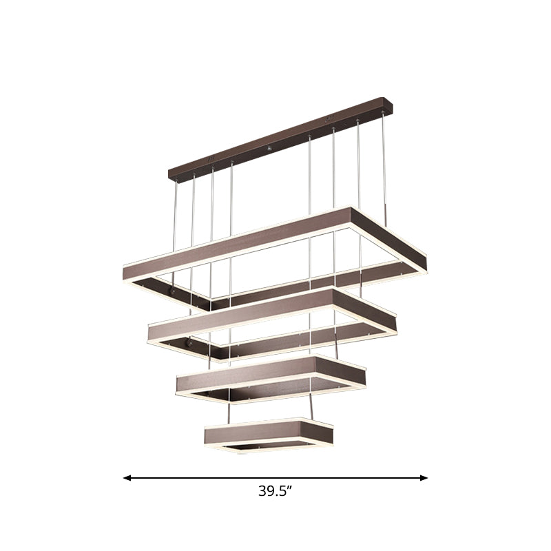 Simplicity LED Hanging Ceiling Light Coffee 2/3/4 Tiered Rectangle Chandelier with Acrylic Shade Clearhalo 'Ceiling Lights' 'Chandeliers' 'Modern Chandeliers' 'Modern' Lighting' 1969488