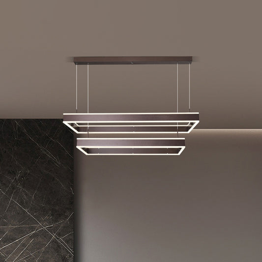Simplicity LED Hanging Ceiling Light Coffee 2/3/4 Tiered Rectangle Chandelier with Acrylic Shade Coffee 2 Tiers Clearhalo 'Ceiling Lights' 'Chandeliers' 'Modern Chandeliers' 'Modern' Lighting' 1969489