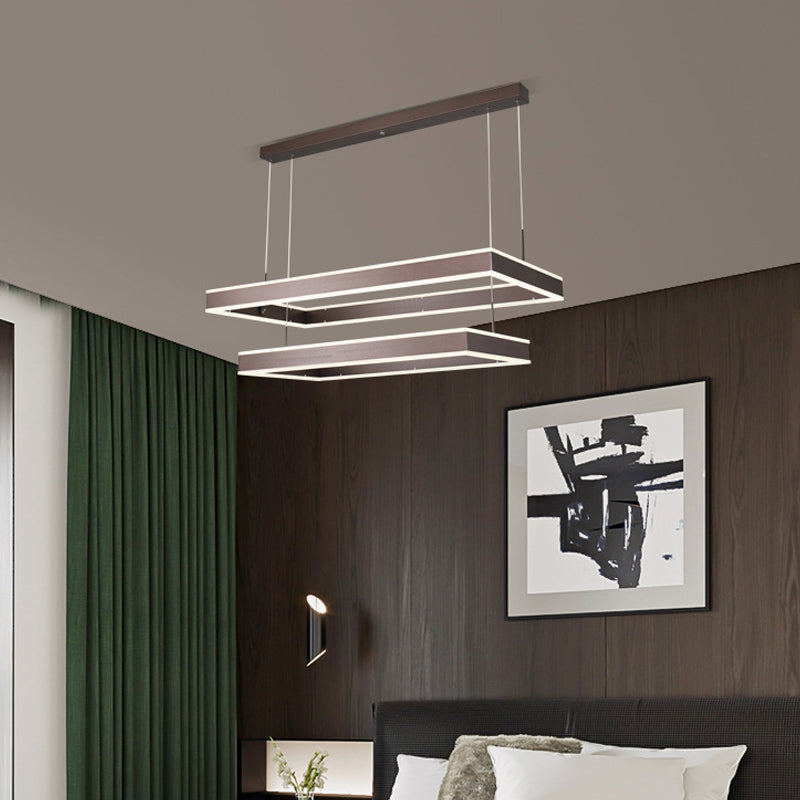 Simplicity LED Hanging Ceiling Light Coffee 2/3/4 Tiered Rectangle Chandelier with Acrylic Shade Clearhalo 'Ceiling Lights' 'Chandeliers' 'Modern Chandeliers' 'Modern' Lighting' 1969490