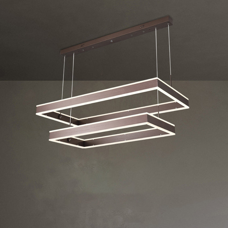 Simplicity LED Hanging Ceiling Light Coffee 2/3/4 Tiered Rectangle Chandelier with Acrylic Shade Clearhalo 'Ceiling Lights' 'Chandeliers' 'Modern Chandeliers' 'Modern' Lighting' 1969491