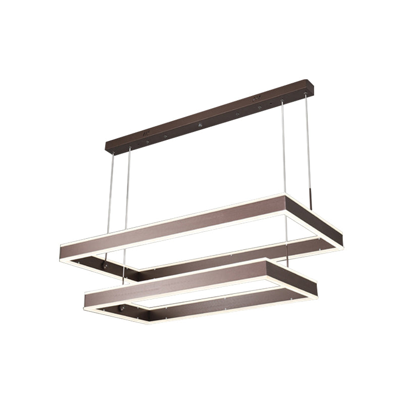Simplicity LED Hanging Ceiling Light Coffee 2/3/4 Tiered Rectangle Chandelier with Acrylic Shade Clearhalo 'Ceiling Lights' 'Chandeliers' 'Modern Chandeliers' 'Modern' Lighting' 1969492