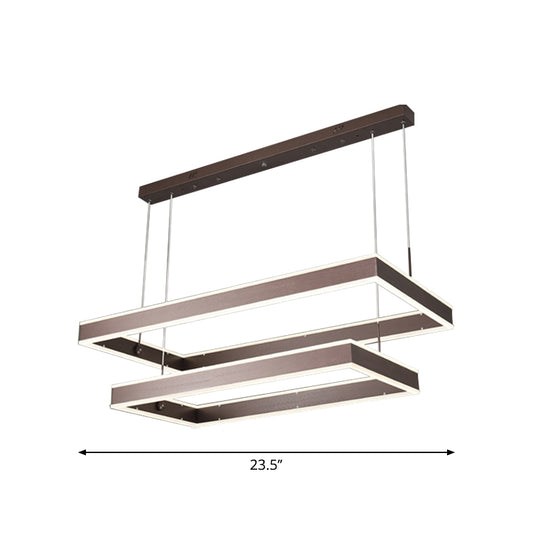 Simplicity LED Hanging Ceiling Light Coffee 2/3/4 Tiered Rectangle Chandelier with Acrylic Shade Clearhalo 'Ceiling Lights' 'Chandeliers' 'Modern Chandeliers' 'Modern' Lighting' 1969493