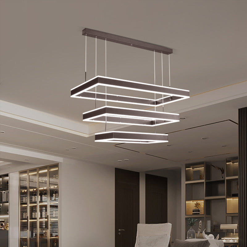 Simplicity LED Hanging Ceiling Light Coffee 2/3/4 Tiered Rectangle Chandelier with Acrylic Shade Clearhalo 'Ceiling Lights' 'Chandeliers' 'Modern Chandeliers' 'Modern' Lighting' 1969495