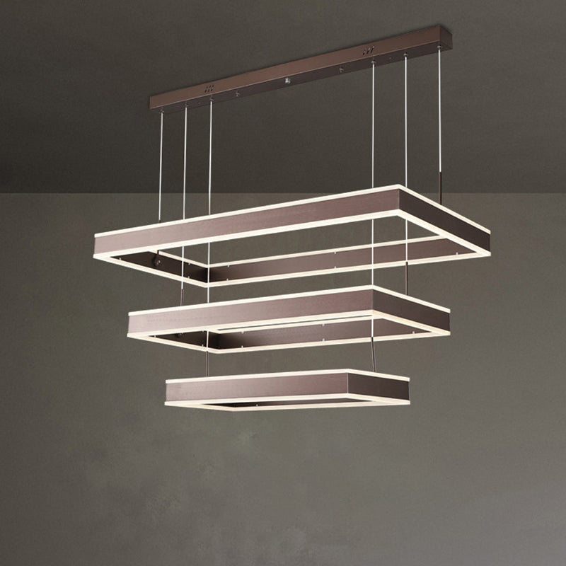Simplicity LED Hanging Ceiling Light Coffee 2/3/4 Tiered Rectangle Chandelier with Acrylic Shade Clearhalo 'Ceiling Lights' 'Chandeliers' 'Modern Chandeliers' 'Modern' Lighting' 1969496