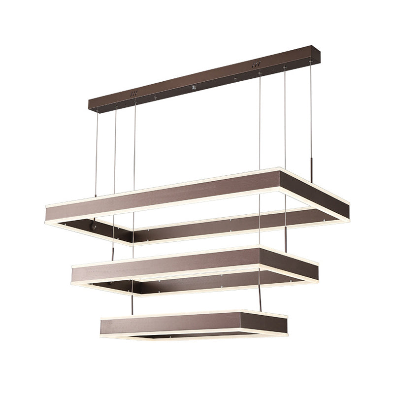 Simplicity LED Hanging Ceiling Light Coffee 2/3/4 Tiered Rectangle Chandelier with Acrylic Shade Clearhalo 'Ceiling Lights' 'Chandeliers' 'Modern Chandeliers' 'Modern' Lighting' 1969497