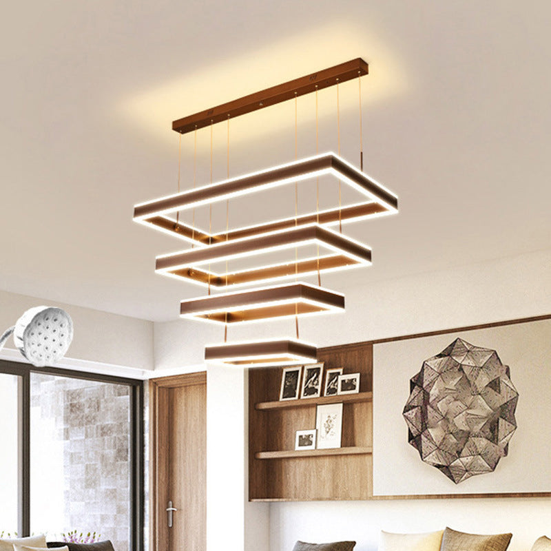 Modernist Tapered Rectangle Chandelier Aluminum Dining Room 2/3/4-Tier LED Pendant Lamp in Brown, Warm/White Light Clearhalo 'Ceiling Lights' 'Chandeliers' 'Modern Chandeliers' 'Modern' Lighting' 1969500