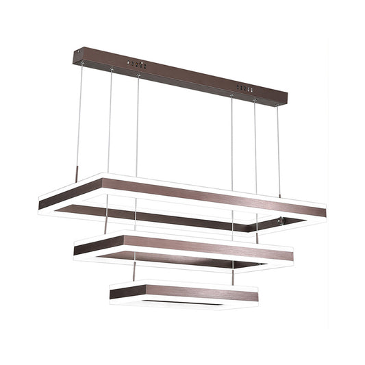 Modernist Tapered Rectangle Chandelier Aluminum Dining Room 2/3/4-Tier LED Pendant Lamp in Brown, Warm/White Light Clearhalo 'Ceiling Lights' 'Chandeliers' 'Modern Chandeliers' 'Modern' Lighting' 1969507