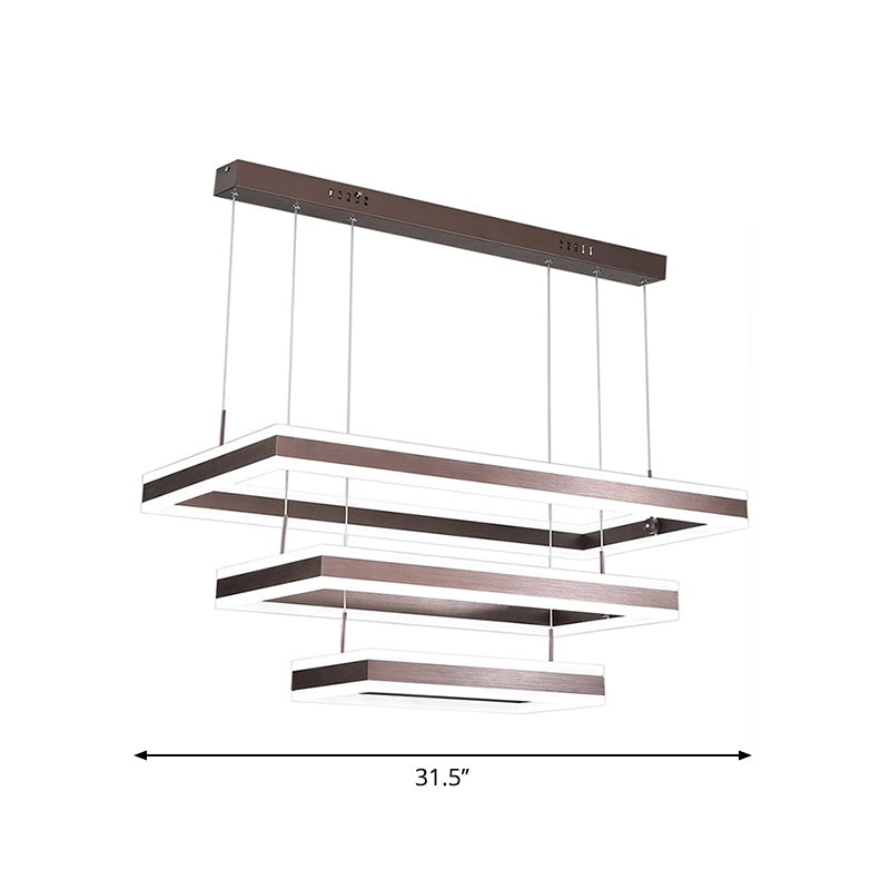Modernist Tapered Rectangle Chandelier Aluminum Dining Room 2/3/4-Tier LED Pendant Lamp in Brown, Warm/White Light Clearhalo 'Ceiling Lights' 'Chandeliers' 'Modern Chandeliers' 'Modern' Lighting' 1969508