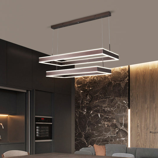 Modernist Tapered Rectangle Chandelier Aluminum Dining Room 2/3/4-Tier LED Pendant Lamp in Brown, Warm/White Light Brown 2 Tiers Clearhalo 'Ceiling Lights' 'Chandeliers' 'Modern Chandeliers' 'Modern' Lighting' 1969509