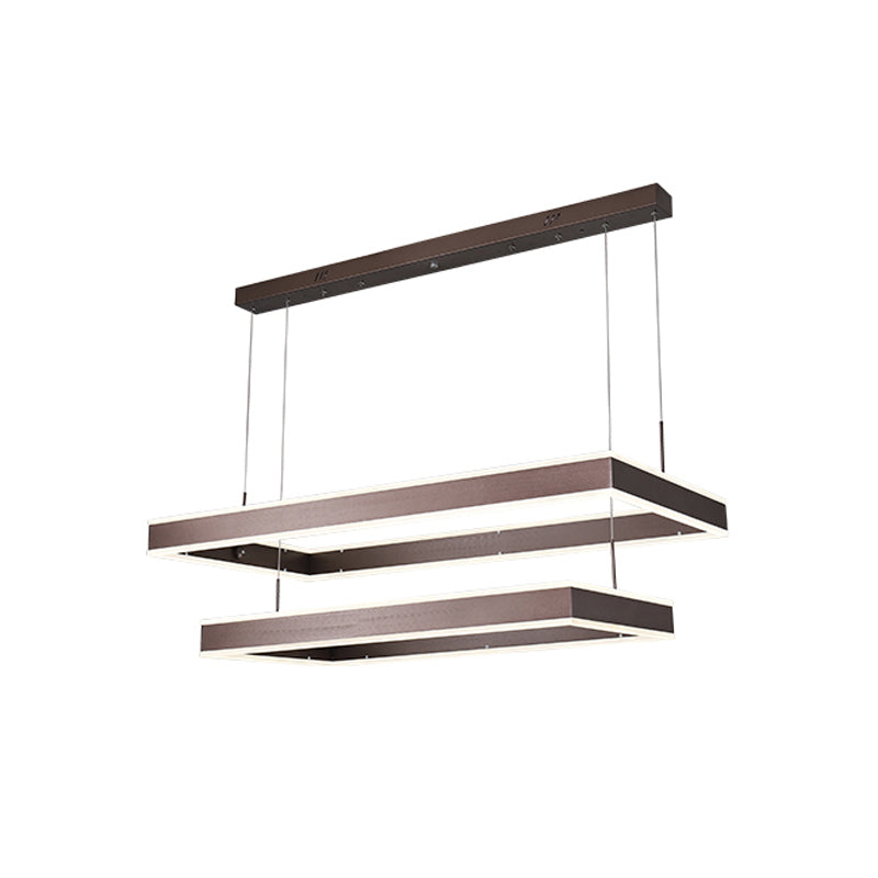 Modernist Tapered Rectangle Chandelier Aluminum Dining Room 2/3/4-Tier LED Pendant Lamp in Brown, Warm/White Light Clearhalo 'Ceiling Lights' 'Chandeliers' 'Modern Chandeliers' 'Modern' Lighting' 1969512