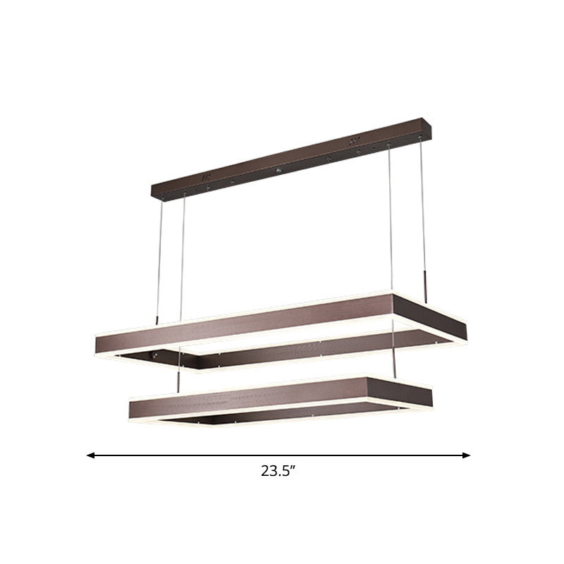 Modernist Tapered Rectangle Chandelier Aluminum Dining Room 2/3/4-Tier LED Pendant Lamp in Brown, Warm/White Light Clearhalo 'Ceiling Lights' 'Chandeliers' 'Modern Chandeliers' 'Modern' Lighting' 1969513