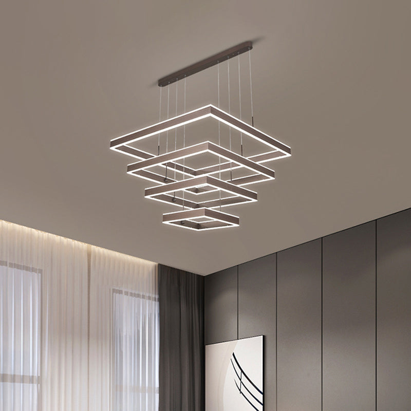 2/3/4 Tiers Square Living Room Chandelier Acrylic Minimalist LED Suspension Pendant in Coffee, Warm/White Light Clearhalo 'Ceiling Lights' 'Chandeliers' 'Modern Chandeliers' 'Modern' Lighting' 1969515
