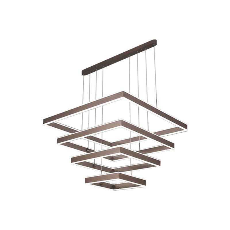 2/3/4 Tiers Square Living Room Chandelier Acrylic Minimalist LED Suspension Pendant in Coffee, Warm/White Light Clearhalo 'Ceiling Lights' 'Chandeliers' 'Modern Chandeliers' 'Modern' Lighting' 1969517