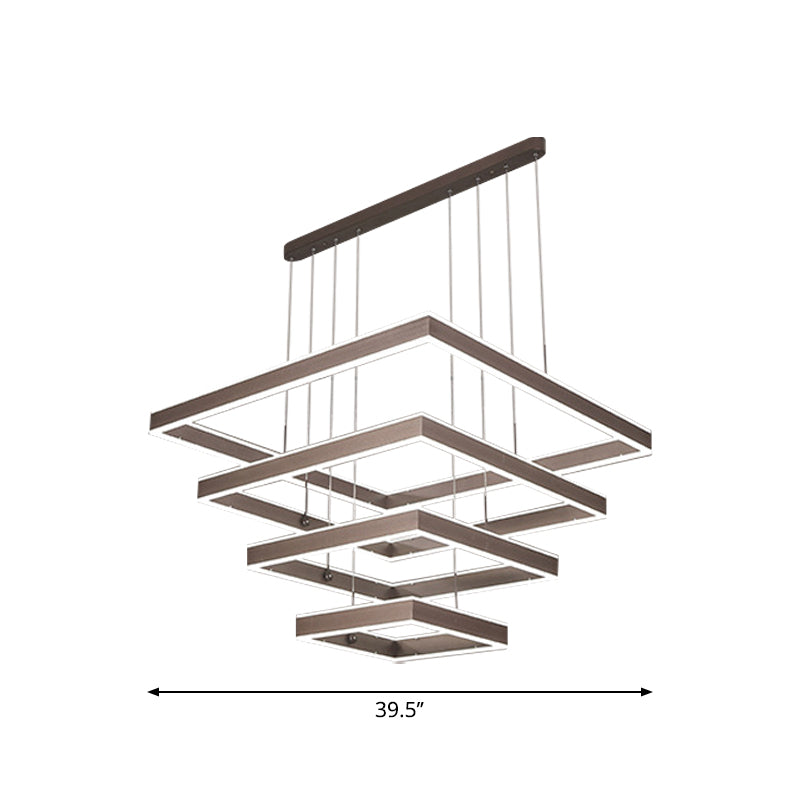 2/3/4 Tiers Square Living Room Chandelier Acrylic Minimalist LED Suspension Pendant in Coffee, Warm/White Light Clearhalo 'Ceiling Lights' 'Chandeliers' 'Modern Chandeliers' 'Modern' Lighting' 1969518