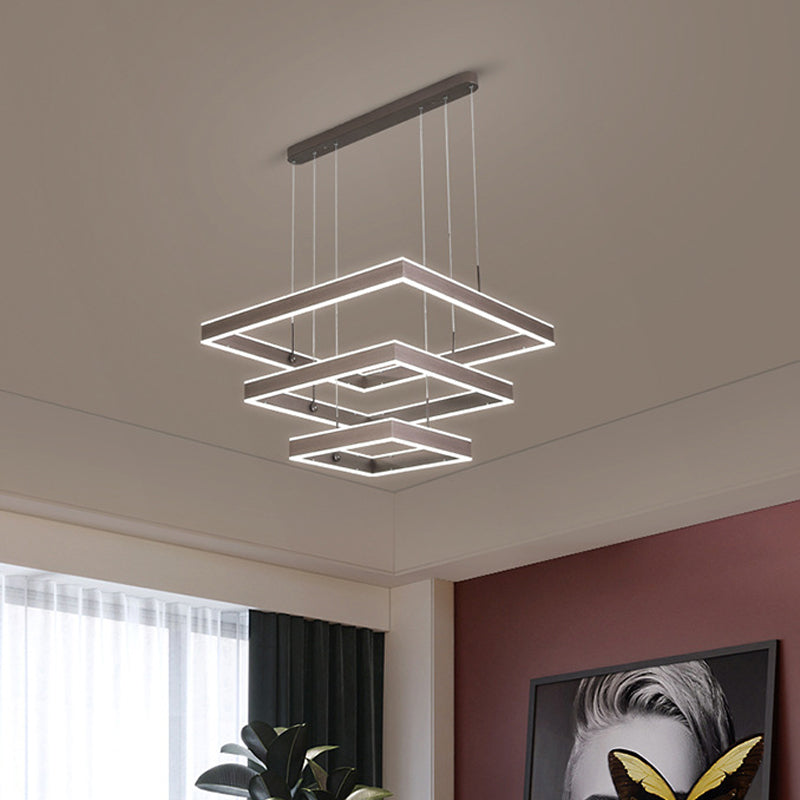 2/3/4 Tiers Square Living Room Chandelier Acrylic Minimalist LED Suspension Pendant in Coffee, Warm/White Light Coffee 3 Tiers Clearhalo 'Ceiling Lights' 'Chandeliers' 'Modern Chandeliers' 'Modern' Lighting' 1969519