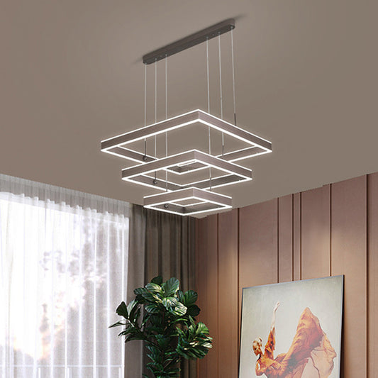 2/3/4 Tiers Square Living Room Chandelier Acrylic Minimalist LED Suspension Pendant in Coffee, Warm/White Light Clearhalo 'Ceiling Lights' 'Chandeliers' 'Modern Chandeliers' 'Modern' Lighting' 1969520