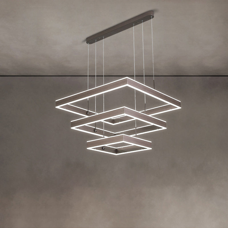 2/3/4 Tiers Square Living Room Chandelier Acrylic Minimalist LED Suspension Pendant in Coffee, Warm/White Light Clearhalo 'Ceiling Lights' 'Chandeliers' 'Modern Chandeliers' 'Modern' Lighting' 1969521