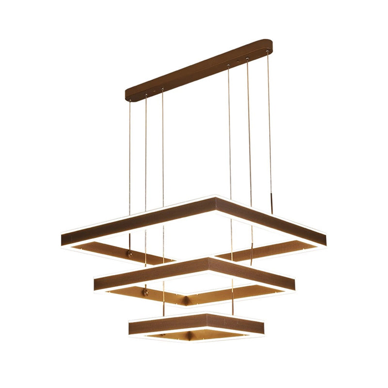 2/3/4 Tiers Square Living Room Chandelier Acrylic Minimalist LED Suspension Pendant in Coffee, Warm/White Light Clearhalo 'Ceiling Lights' 'Chandeliers' 'Modern Chandeliers' 'Modern' Lighting' 1969522
