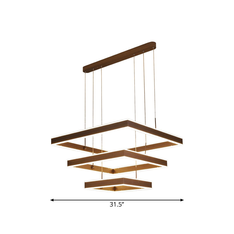 2/3/4 Tiers Square Living Room Chandelier Acrylic Minimalist LED Suspension Pendant in Coffee, Warm/White Light Clearhalo 'Ceiling Lights' 'Chandeliers' 'Modern Chandeliers' 'Modern' Lighting' 1969523