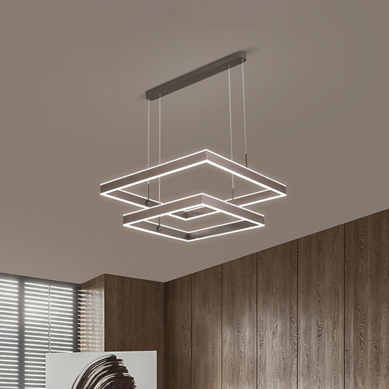 2/3/4 Tiers Square Living Room Chandelier Acrylic Minimalist LED Suspension Pendant in Coffee, Warm/White Light Coffee 2 Tiers Clearhalo 'Ceiling Lights' 'Chandeliers' 'Modern Chandeliers' 'Modern' Lighting' 1969524