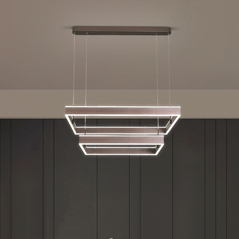2/3/4 Tiers Square Living Room Chandelier Acrylic Minimalist LED Suspension Pendant in Coffee, Warm/White Light Clearhalo 'Ceiling Lights' 'Chandeliers' 'Modern Chandeliers' 'Modern' Lighting' 1969525