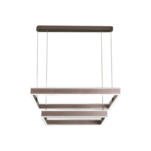 2/3/4 Tiers Square Living Room Chandelier Acrylic Minimalist LED Suspension Pendant in Coffee, Warm/White Light Clearhalo 'Ceiling Lights' 'Chandeliers' 'Modern Chandeliers' 'Modern' Lighting' 1969527