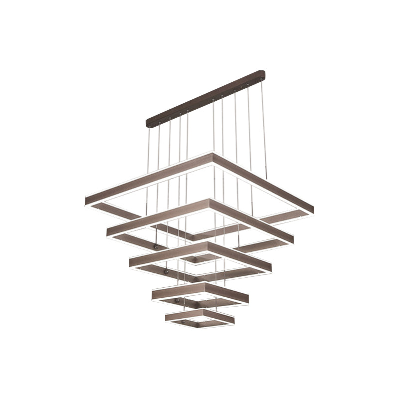 2/3/4 Tiers Square Living Room Chandelier Acrylic Minimalist LED Suspension Pendant in Coffee, Warm/White Light Clearhalo 'Ceiling Lights' 'Chandeliers' 'Modern Chandeliers' 'Modern' Lighting' 1969530