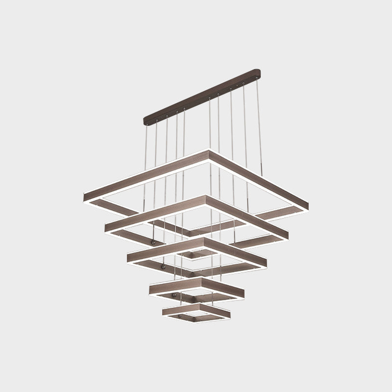 2/3/4 Tiers Square Living Room Chandelier Acrylic Minimalist LED Suspension Pendant in Coffee, Warm/White Light Clearhalo 'Ceiling Lights' 'Chandeliers' 'Modern Chandeliers' 'Modern' Lighting' 1969531