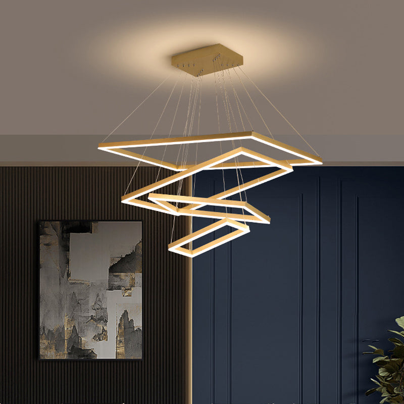 Brushed Gold 2/3/4-Tier Rectangle Pendant Modern Metallic LED Chandelier Light Fixture Gold 4 Tiers Clearhalo 'Ceiling Lights' 'Chandeliers' 'Modern Chandeliers' 'Modern' Lighting' 1969533