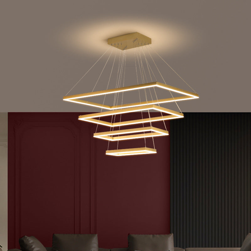 Brushed Gold 2/3/4-Tier Rectangle Pendant Modern Metallic LED Chandelier Light Fixture Clearhalo 'Ceiling Lights' 'Chandeliers' 'Modern Chandeliers' 'Modern' Lighting' 1969534