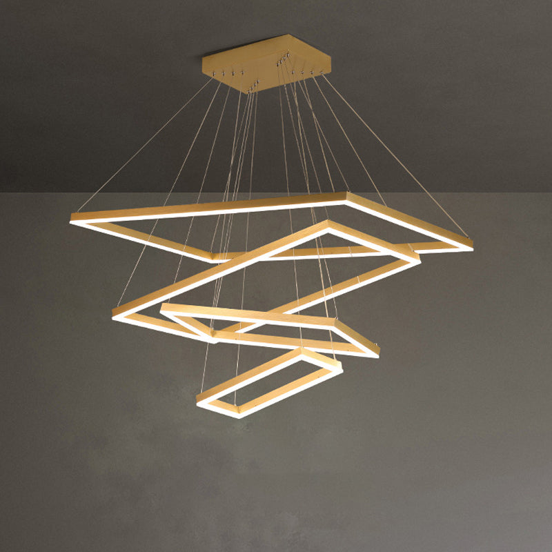 Brushed Gold 2/3/4-Tier Rectangle Pendant Modern Metallic LED Chandelier Light Fixture Clearhalo 'Ceiling Lights' 'Chandeliers' 'Modern Chandeliers' 'Modern' Lighting' 1969535