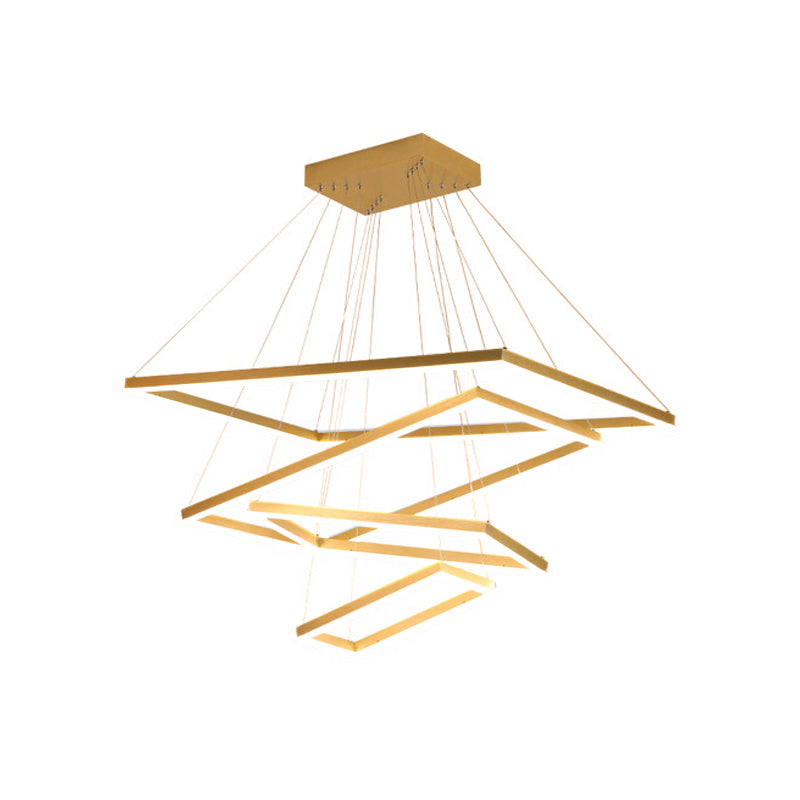 Brushed Gold 2/3/4-Tier Rectangle Pendant Modern Metallic LED Chandelier Light Fixture Clearhalo 'Ceiling Lights' 'Chandeliers' 'Modern Chandeliers' 'Modern' Lighting' 1969536